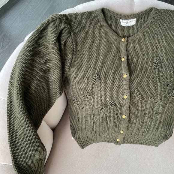 Vintage Austrian Handmade Army Green Wool Blend Cardigan - Picture 2 of 3